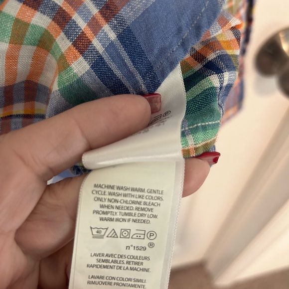 NWOT Ralph Lauren Blue Green Orange Plaid Shirt 100% Linen - Picture 7 of 7